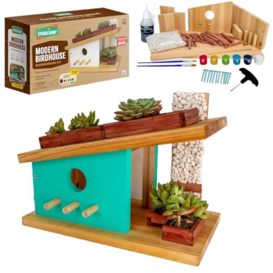 Woodworking Kits For Adults - Modern Birdhouse Woodworking Kit, Complete DIY